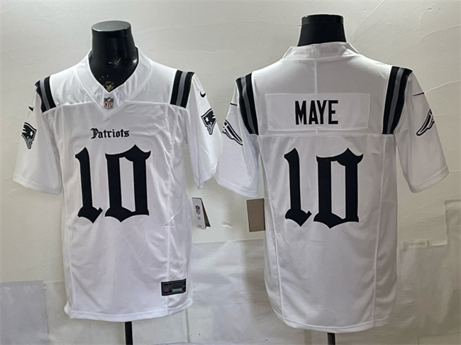 Men's New England Patriots #10 Drake Maye White F.U.S.E. Gothic Revolution Edition Stitched Football Jersey
